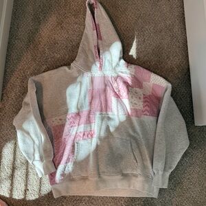 Abercrombie & Fitch Gray and Pink Patchwork Hoodie
